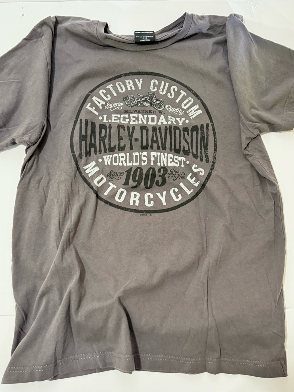 Harley-Davidson Gray Short-Sleeve Tee with Circular Factory Custom Logo